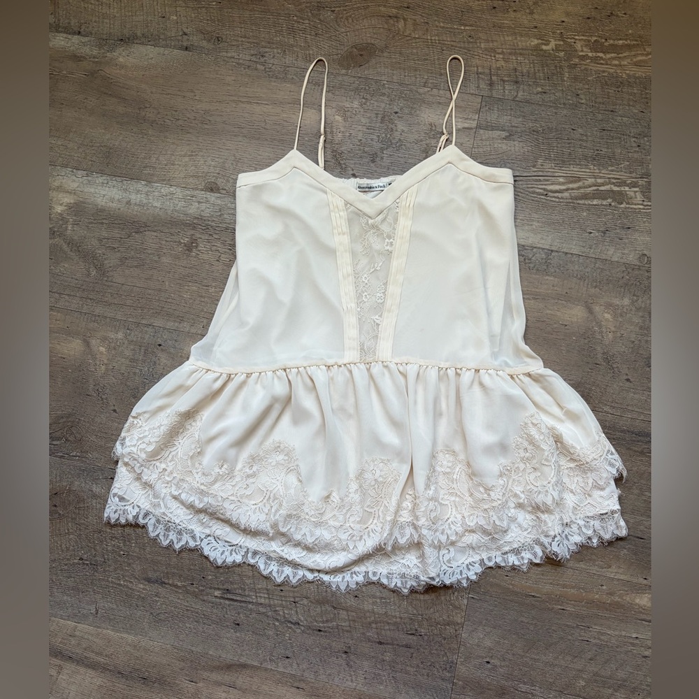 Abercrombie & Fitch Lace Peplum Dress | Double Layer| Cream | Size M